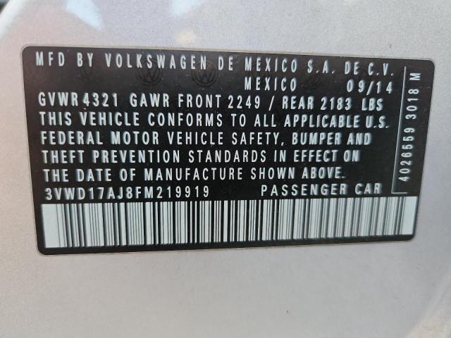 3VWD17AJ8FM219919 - 2015 VOLKSWAGEN JETTA SE ვერცხლისფერი ფოტო 12