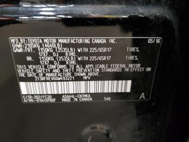 2T3RFREV6GW493221 - 2016 TOYOTA RAV4 XLE Қара фото 14