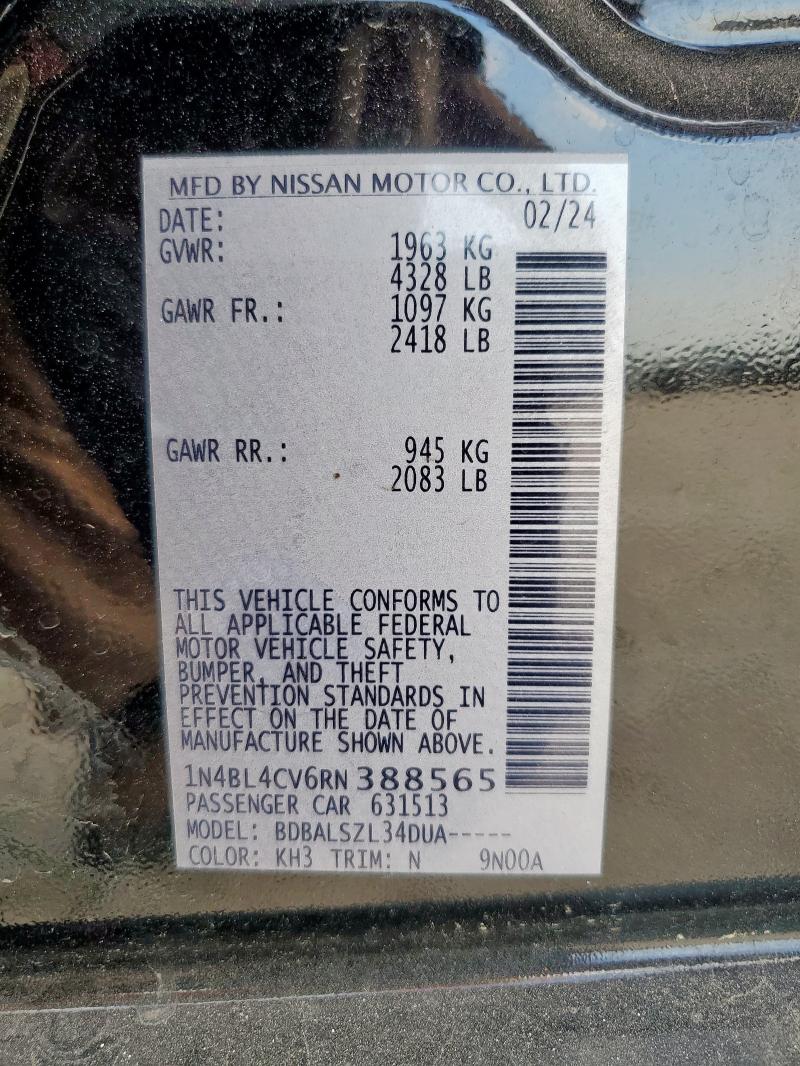 1N4BL4CV6RN388565 - 2024 NISSAN ALTIMA SR BLACK photo 12