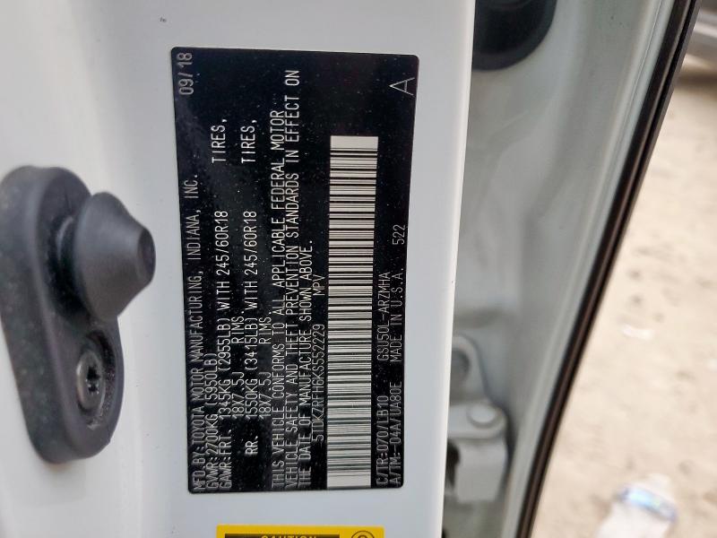 5TDKZRFH6KS552229 - 2019 TOYOTA HIGHLANDER SE Weiß Foto 14