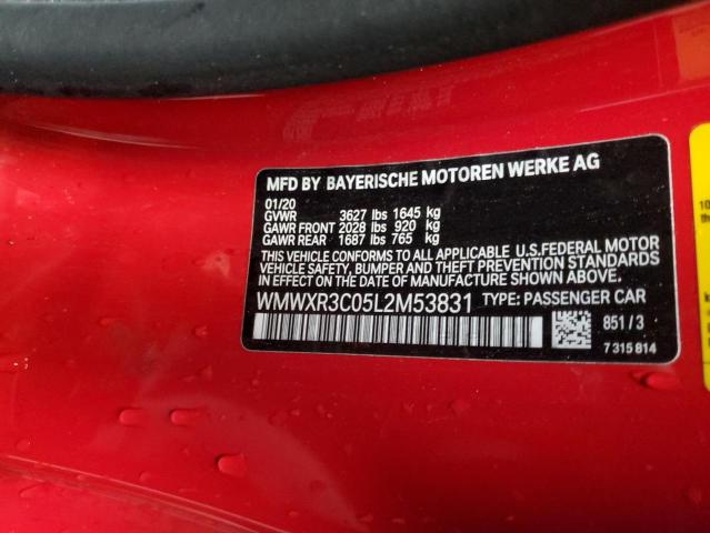 WMWXR3C05L2M53831 - 2020 MINI COOPER RED photo 13
