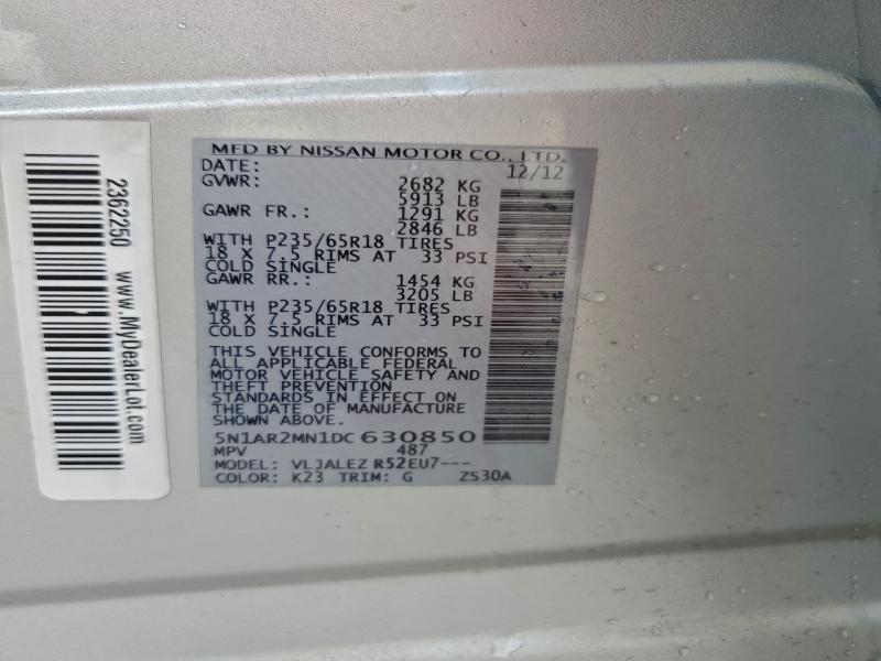 5N1AR2MN1DC630850 - 2013 NISSAN PATHFINDER S 银色 照片 14