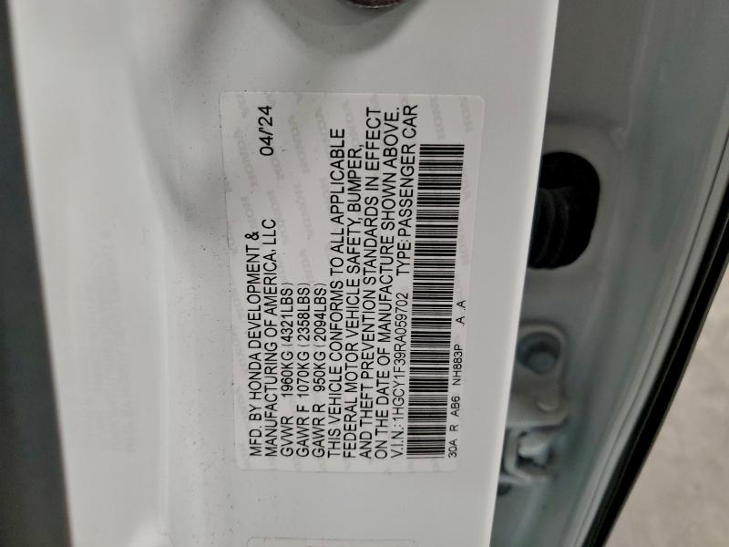 1HGCY1F39RA059702 - 2024 HONDA ACCORD EX 白色 照片 12