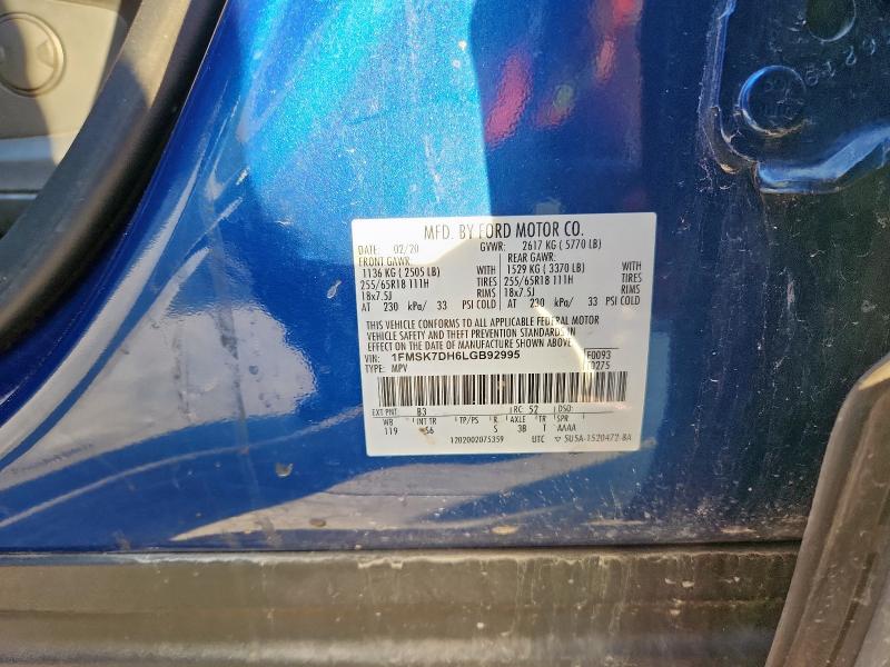 1FMSK7DH6LGB92995 - 2020 FORD EXPLORER XLT BLUE photo 14