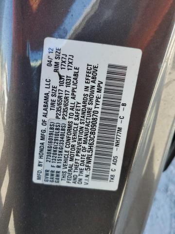 5FNRL5H63CB090870 - 2012 HONDA ODYSSEY EXL GRAY photo 13