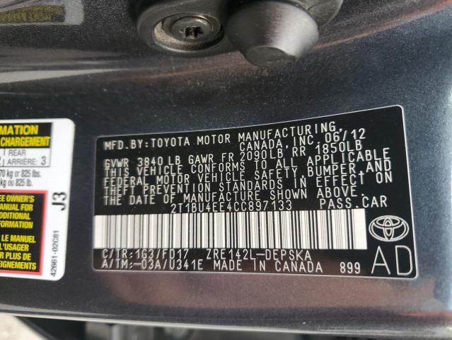 2T1BU4EE4CC897133 - 2012 TOYOTA COROLLA BASE Графитовый фото 12