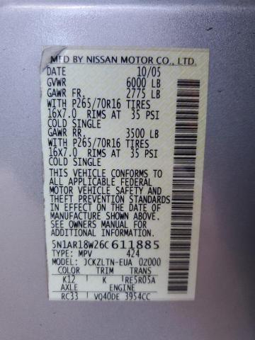 5N1AR18W26C611885 - 2006 NISSAN PATHFINDER LE Күміс фото 13