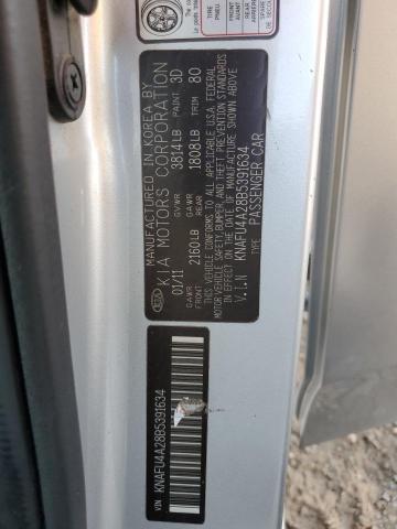 KNAFU4A28B5391634 - 2011 KIA FORTE EX SILVER photo 12