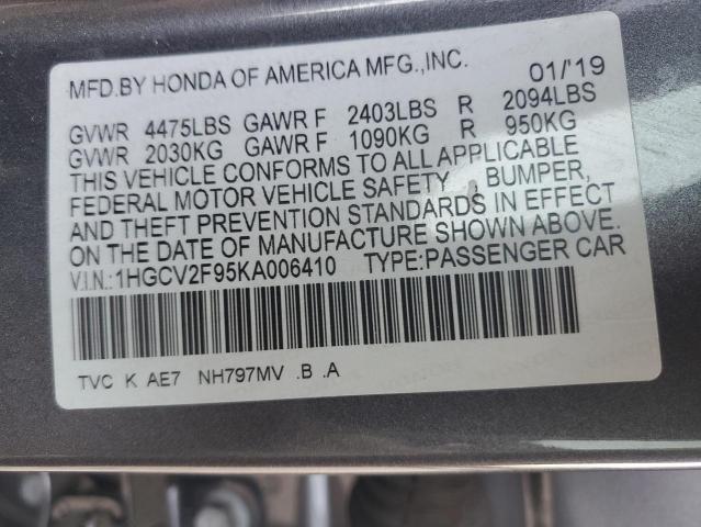 1HGCV2F95KA006410 - 2019 HONDA ACCORD TOURING Grafit foto 12