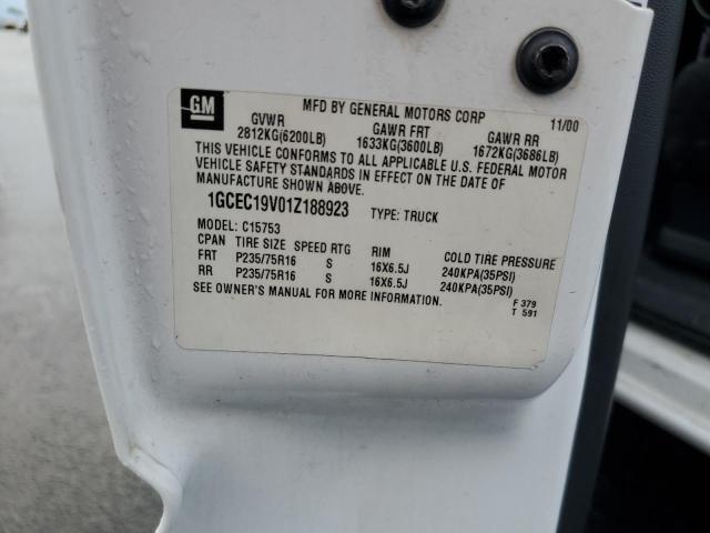 1GCEC19V01Z188923 - 2001 CHEVROLET SILVERADO C1500 თეთრი ფოტო 12