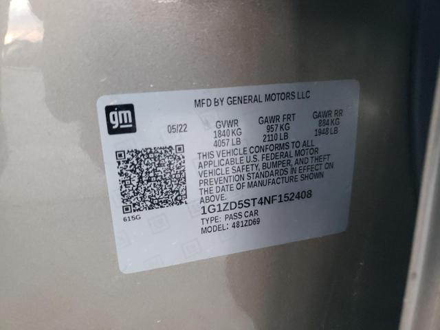 1G1ZD5ST4NF152408 - 2022 CHEVROLET MALIBU LT 金色 照片 12