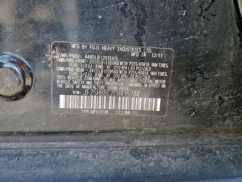 JF2SHBBC2CH435744 - 2012 SUBARU FORESTER 2.5X Czarny zdjęcie 13