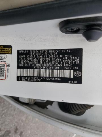4T1BE46K47U641094 - 2007 TOYOTA CAMRY CE WHITE photo 13