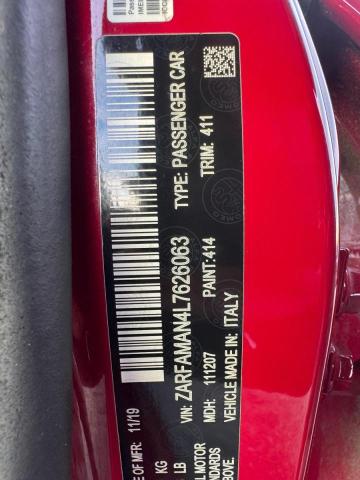ZARFAMAN4L7626063 - 2020 ALFA ROMEO GIULIA RED photo 10
