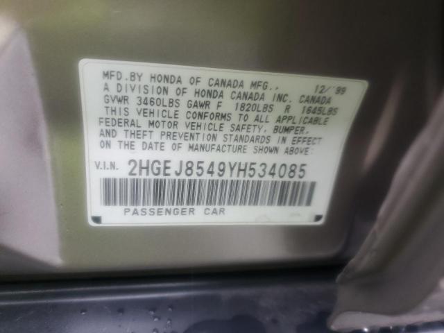 2HGEJ8549YH534085 - 2000 HONDA CIVIC EX Qızıl foto 12