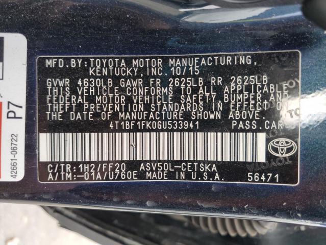 4T1BF1FK0GU533941 - 2016 TOYOTA CAMRY LE BLACK photo 12