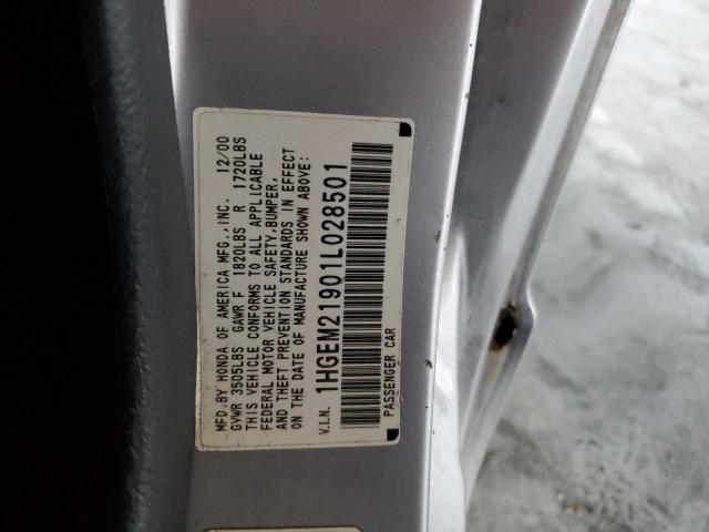 1HGEM21901L028501 - 2001 HONDA CIVIC SI 银色 照片 12