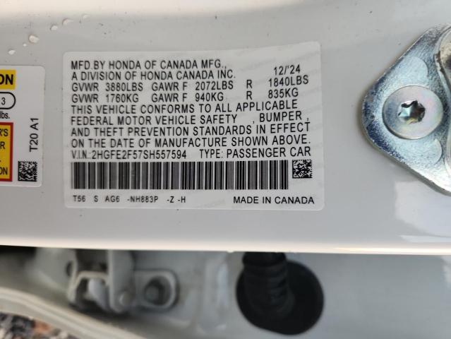2HGFE2F57SH557594 - 2025 HONDA CIVIC SPORT 白色 照片 12