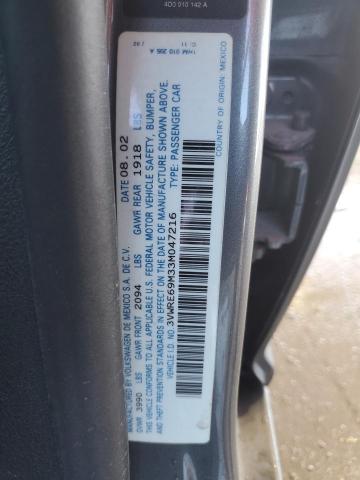 3VWRE69M33M047216 - 2003 VOLKSWAGEN JETTA GL CHARCOAL photo 12