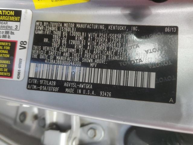 4T3BA3BB9DU048300 - 2013 TOYOTA VENZA LE SILVER photo 13