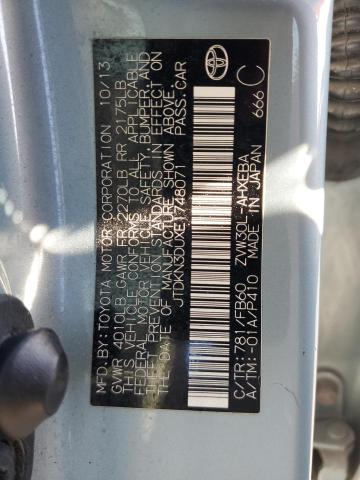 JTDKN3DUXE1748071 - 2014 TOYOTA PRIUS SILVER photo 12