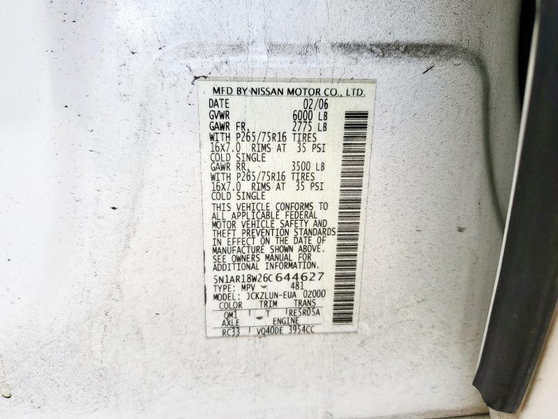 5N1AR18W26C644627 - 2006 NISSAN PATHFINDER LE أبيض صورة 14
