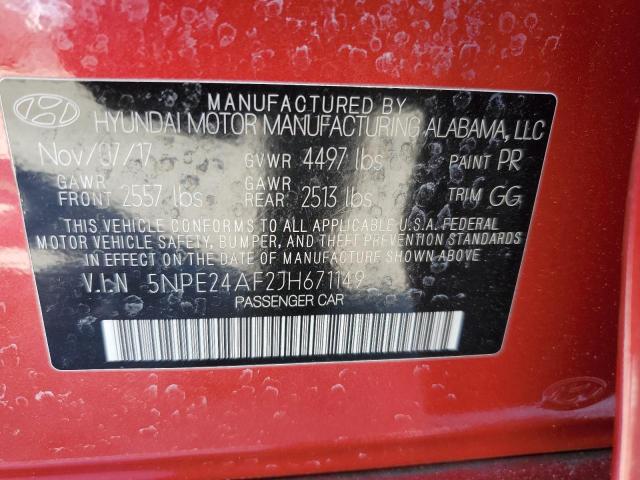 5NPE24AF2JH671149 - 2018 HYUNDAI SONATA SE RED photo 12