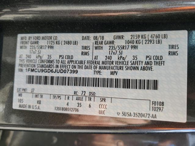 1FMCU9GD6JUD07399 - 2018 FORD ESCAPE SE Szary zdjęcie 13