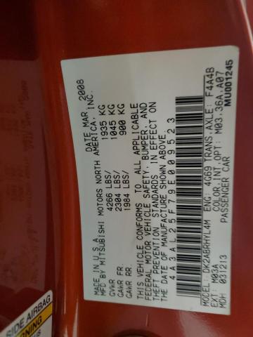 4A3AL25F79E009523 - 2009 MITSUBISHI ECLIPSE SPYDER GS ORANGE photo 12