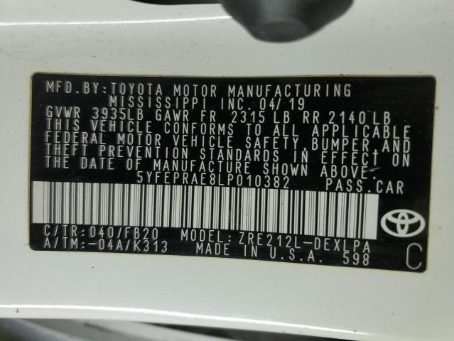 5YFEPRAE8LP010382 - 2020 TOYOTA COROLLA LE Սպիտակ լուսանկար 13