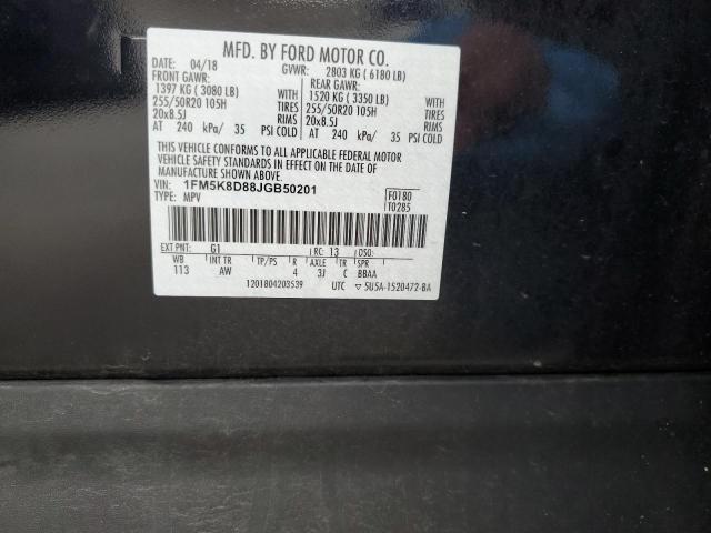 1FM5K8D88JGB50201 - 2018 FORD EXPLORER XLT BLACK photo 14