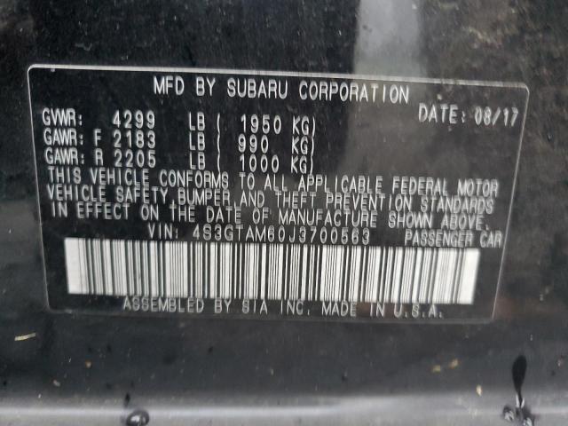 4S3GTAM60J3700563 - 2018 SUBARU IMPREZA SPORT შავი ფოტო 14