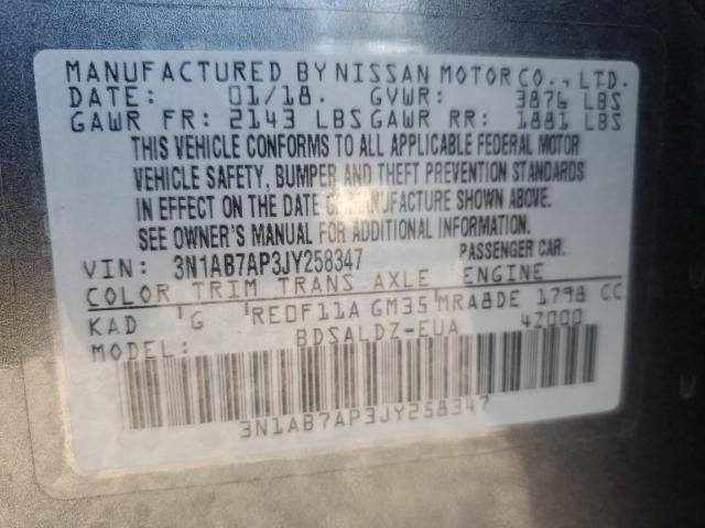 3N1AB7AP3JY258347 - 2018 NISSAN SENTRA S Gri fotoğraf 12