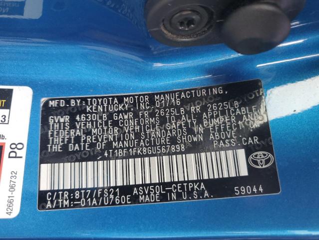 4T1BF1FK8GU567898 - 2016 TOYOTA CAMRY LE BLUE photo 12