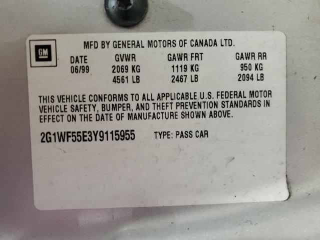 2G1WF55E3Y9115955 - 2000 CHEVROLET IMPALA Gümüş foto 12