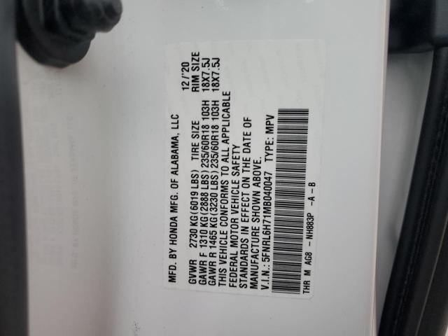 5FNRL6H71MB040047 - 2021 HONDA ODYSSEY EXL Blanco foto 13