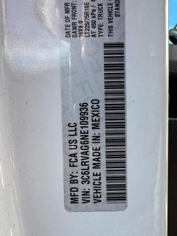 3C6LRVAG6NE109936 - 2022 RAM PROMASTER 1500 STANDARD WHITE photo 10