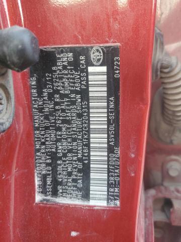 4T4BF1FK7CR204315 - 2012 TOYOTA CAMRY BASE RED photo 13