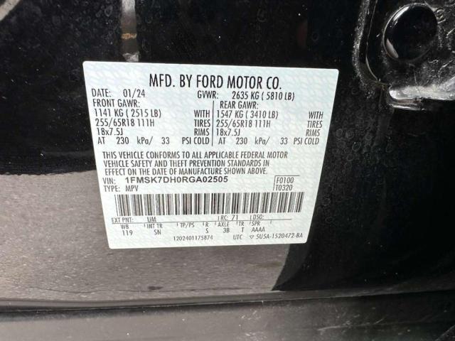 1FMSK7DH0RGA02505 - 2024 FORD EXPLORER XLT BLACK photo 10