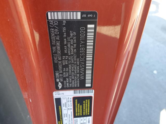 WMWSV3C53BTY11020 - 2011 MINI COOPER S ORANGE photo 12