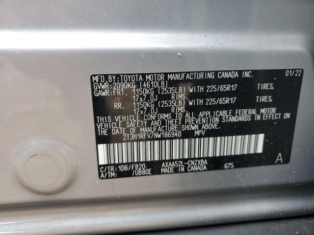 2T3H1RFV7NW186940 - 2022 TOYOTA RAV4 LE SILVER photo 12