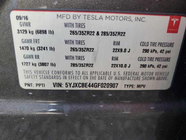 5YJXCBE44GF020907 - 2016 TESLA MODEL X Boz foto 13