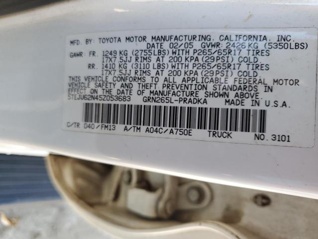 5TEJU62N45Z053683 - 2005 TOYOTA TACOMA DOUBLE CAB PRERUNNER WHITE photo 12