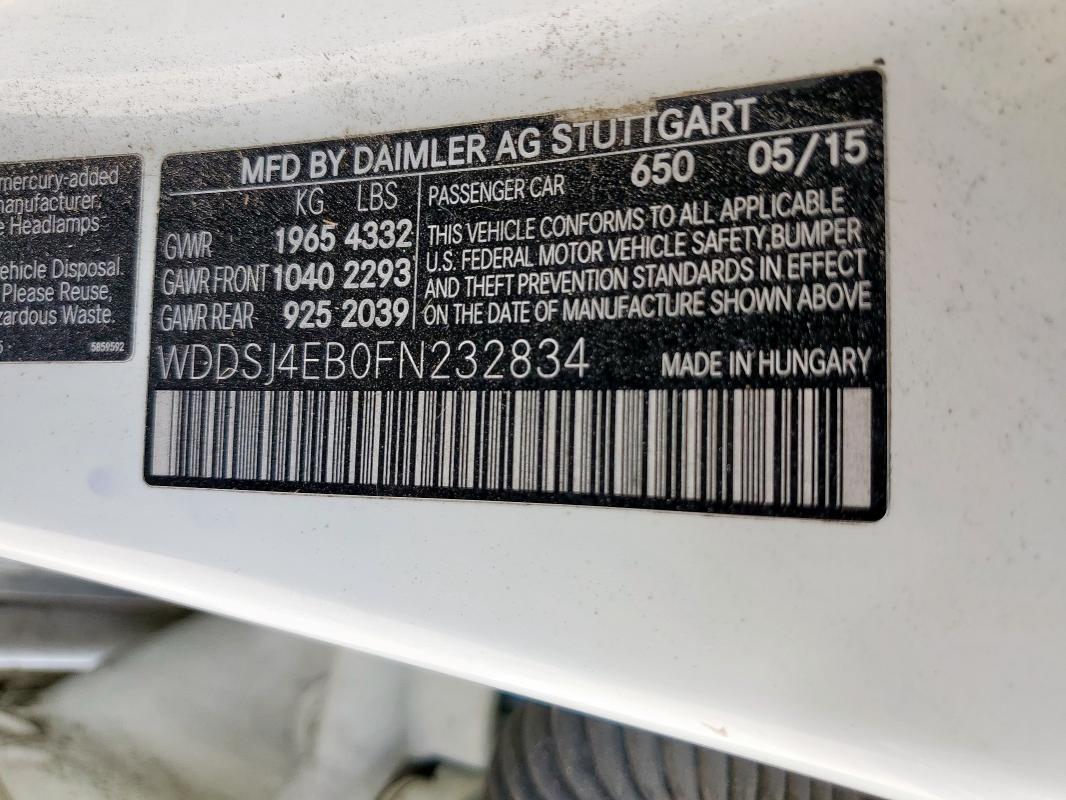 WDDSJ4EB0FN232834 - 2015 MERCEDES-BENZ CLA 250 WHITE photo 12