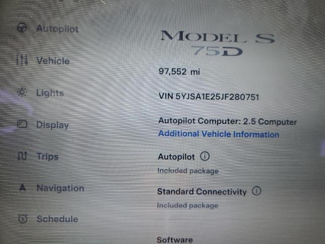 5YJSA1E25JF280751 - 2018 TESLA MODEL S Noir photo 9