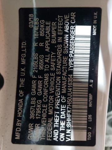 SHHFK7H50JU416354 - 2018 HONDA CIVIC EX WHITE photo 12