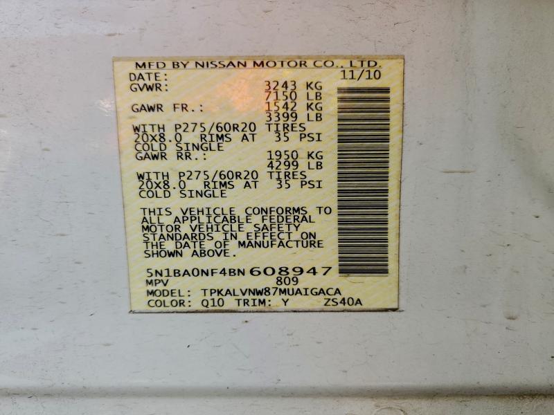 5N1BA0NF4BN608947 - 2011 NISSAN ARMADA PLATINUM თეთრი ფოტო 13