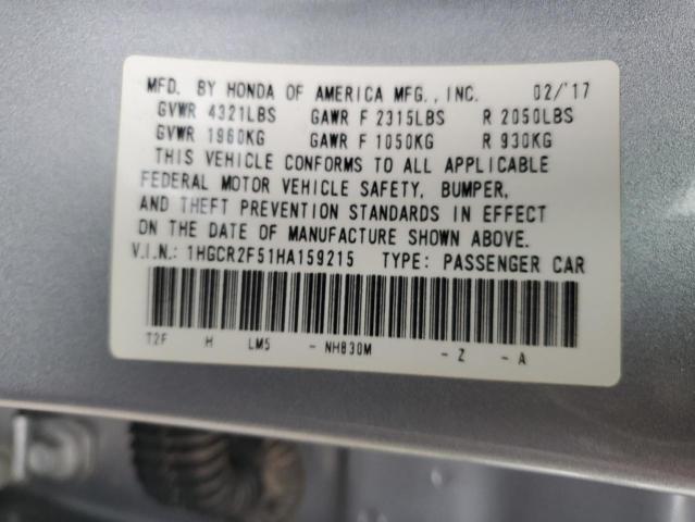 1HGCR2F51HA159215 - 2017 HONDA ACCORD SPORT ვერცხლისფერი ფოტო 12