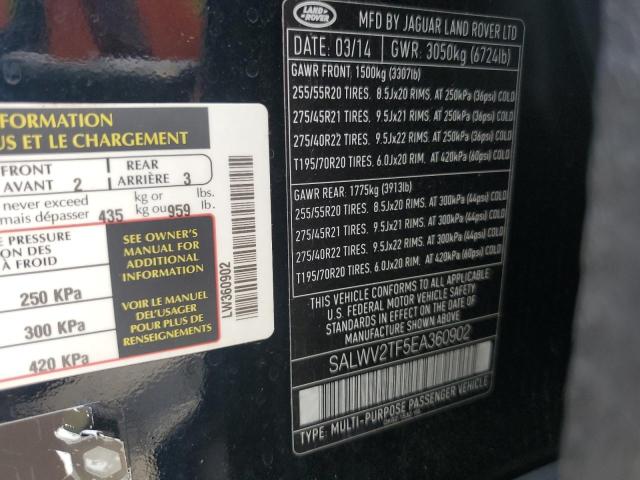 SALWV2TF5EA360902 - 2014 LAND ROVER RANGE ROVE AUTOBIOGRAPHY BLACK photo 12