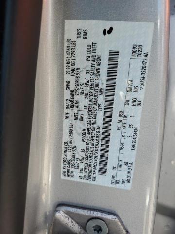 1FMCU9HX0DUA03935 - 2013 FORD ESCAPE SEL 银色 照片 12